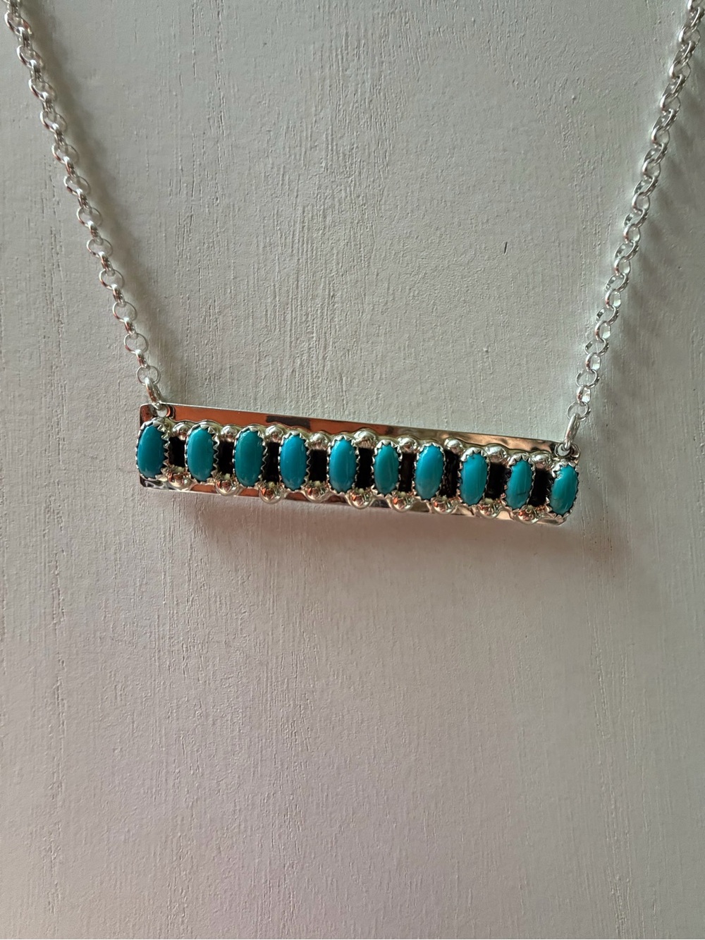 Sterling Silver Turquoise Bar Necklace - Women Jewelry